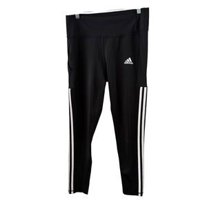 Adidas Large Black White 3-Stripes High Rise 7/8 Crop Leggings Activewear